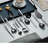 10-delige zwarte roestvrijstalen serveerset met zwarte titaniumcoating, serveerlepels, zilveren serveergereedschap (10-delig)