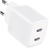 USB C Adapter - Snellader Geschikt voor iPhone en Samsung - GaN Oplader -Dubbele USB C Poorten - 45W Vermogen - Stekkerblok - Wit