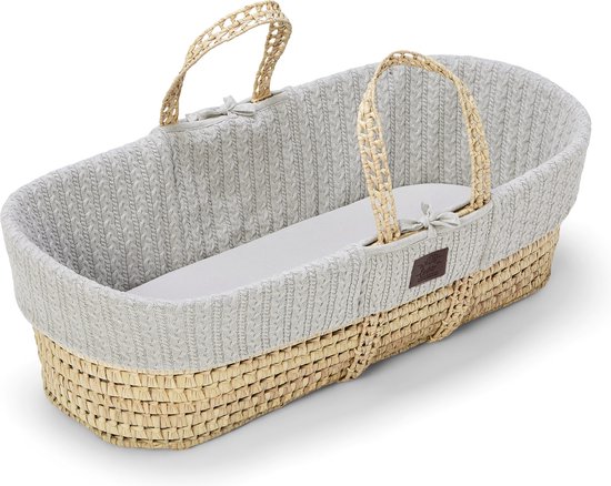 Little Green sheep Organic Knit Moses Basket Set Dove