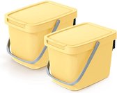 Keden GFT aanrecht afvalbak - 2x - geel - 6L - afsluitbaar - 20 x 26 x 20 cm - klepje/hengsel - kleine prullenbakken - afval scheiden