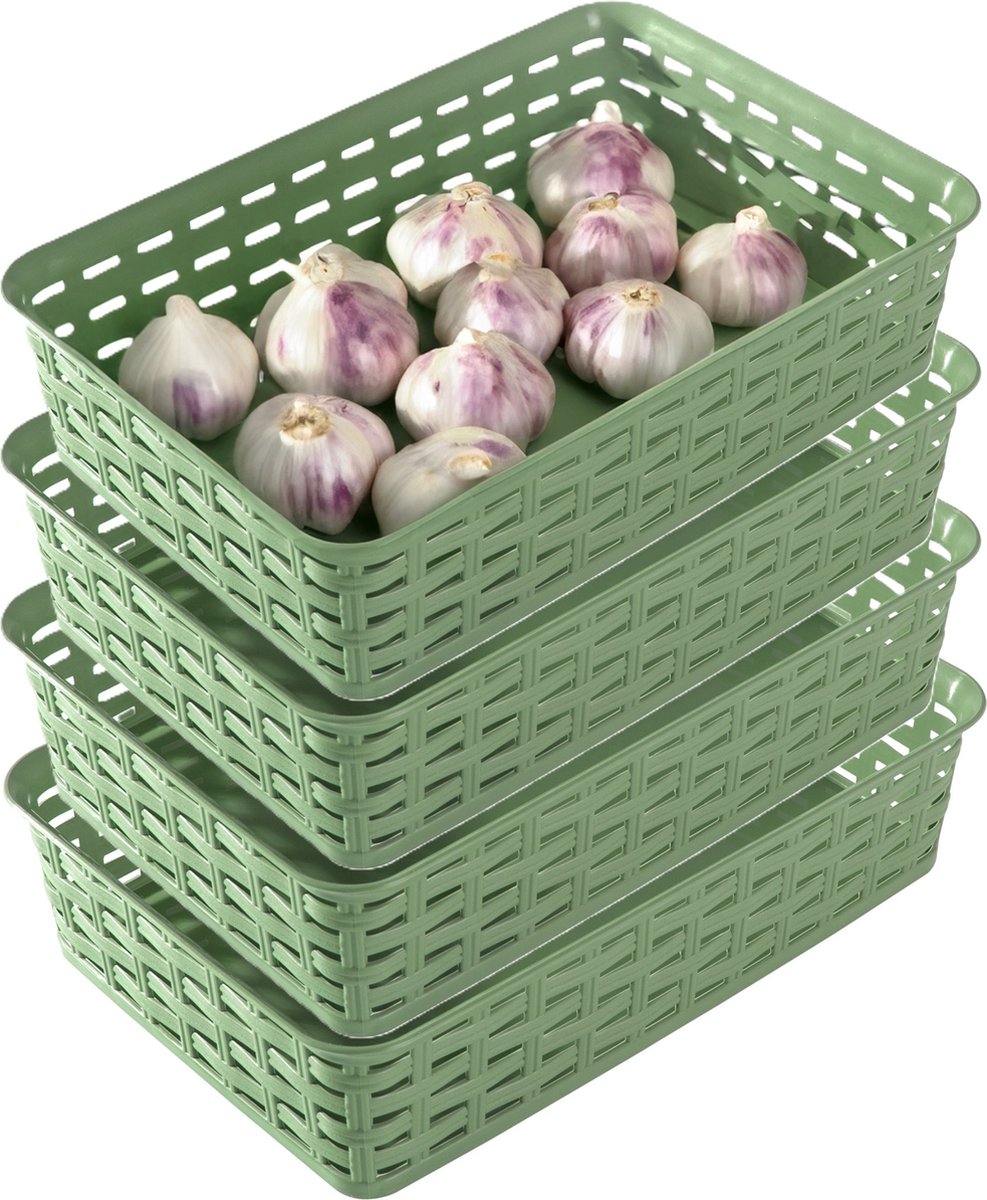 Hega Hogar Opbergmandje/ladeverdeler - 4x - groen - 2 liter - kunststof - 17 x 25 x 6 cm - kleine opslag bakjes - manden