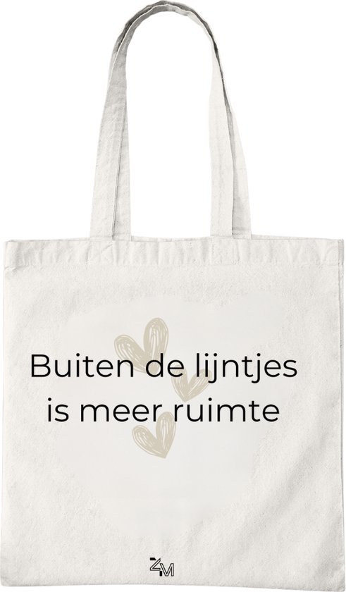 Katoenen Tas met Print - Buiten De Lijntjes Design - Tote Bag - Wit