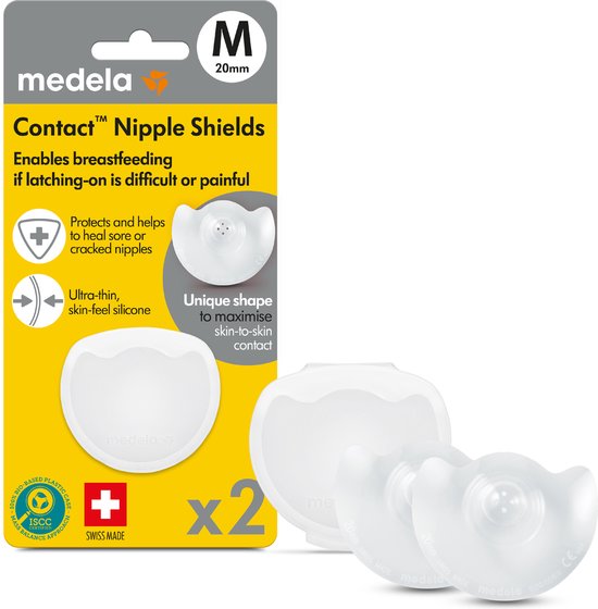 Medela Contact Tepelhoedjes - Bij problemen met aanleggen bij borstvoeding, voor platte of ingetrokken tepels - Maat M - 20 mm - 2 stuks