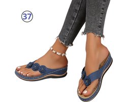 Livano Comfortabele Slippers - Badslippers - Teenslippers - Anti-Slip Slides - Flip Flops - Stevig Voetbed - Marineblauw - Maat 37