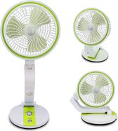 Tafelventilator Draadloos - Bureau Aircooler - Stille Ventilator - Mini Airco - Inklapbaar USB Fan - Wit met Groen
