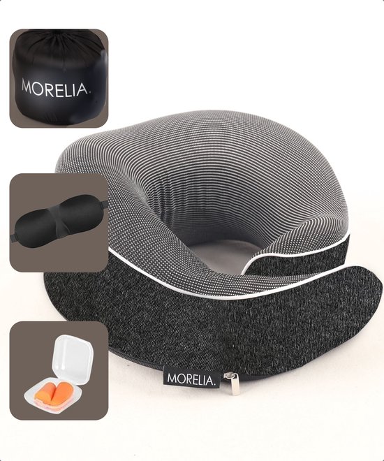 Morelia® Nekkussen Donker Grijs - Luxe Reiskussen voor het Vliegtuig en de Auto - Traagschuim