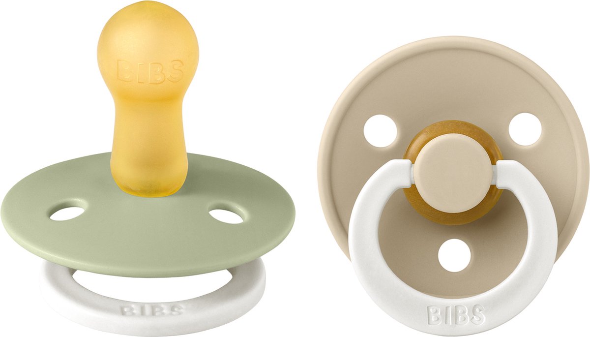 Goedkoopste Bibs Fopspeen Round Sage / Vanilla Glow Size 2 (2-Pack