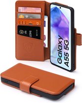 Samsung Galaxy A55 Hoesje - Luxe MobyDefend Wallet Bookcase - Lichtbruin - GSM Hoesje - Telefoonhoesje Geschikt Voor Samsung Galaxy A55