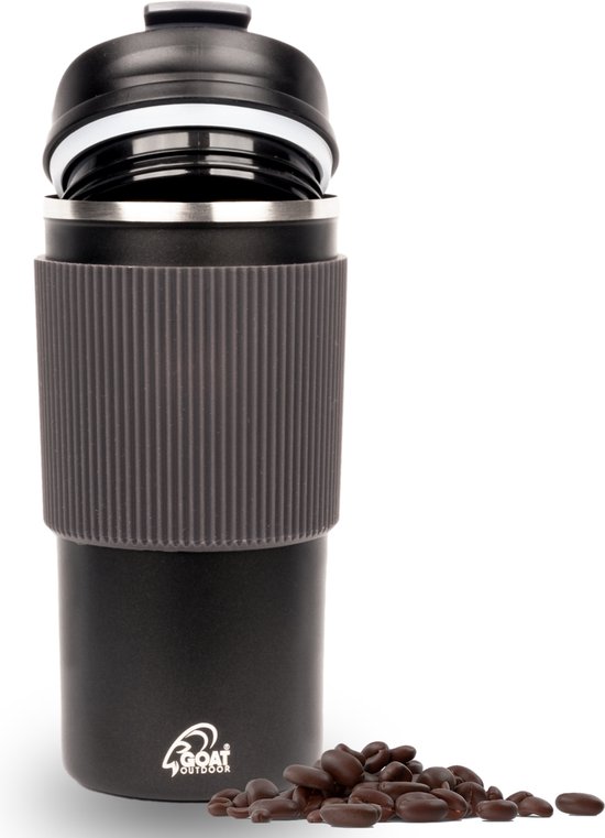 GOAT Plein air Thermos Cup - Coffee Cup To Go - Tasse de voyage pour Café et Thee - Tasse à thé - 450 ML - Acier inoxydable - Zwart