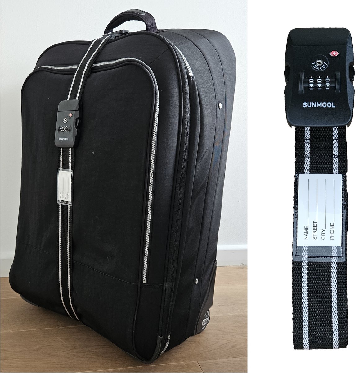 Bol.com SUNMOOL Kofferriem met TSA Cijfer Slot - Bagage Riem - Luggage Strap - 200 cm - Zwart - 1 Stuk aanbieding