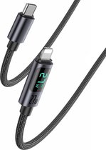 USB-C naar Lightning Kabel met LED Display - 1.2 Meter - Gevlochten Nylon - Geschikt voor iPhone 14 13 12 11 Pro Max Xr Xs X 8 Oplader - Oplaadkabel - Phreeze Origineel