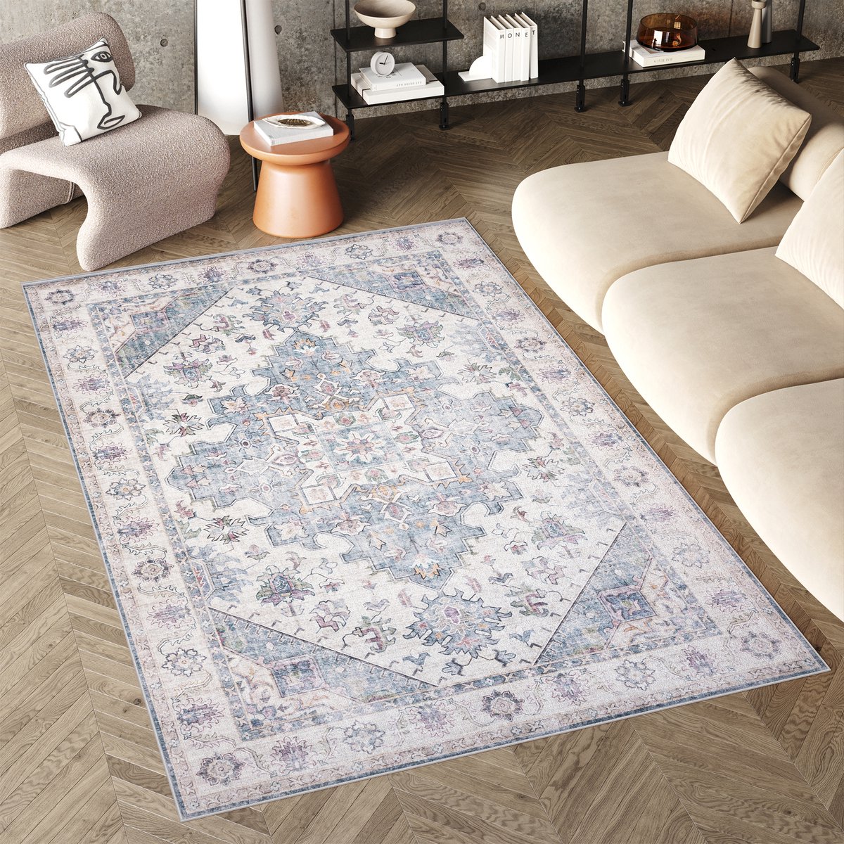 Tapiso Flannel Printed Vloerkleed Vintage Oriental Antislip Wasbaar Tapijt Maat- 160x230