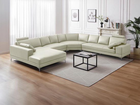 LINEA SOFA XXL zevenzitsbank hoogwaardig leer DONATELLO II - ivoor - hoek links L 384 cm x H 91 cm x D 335 cm