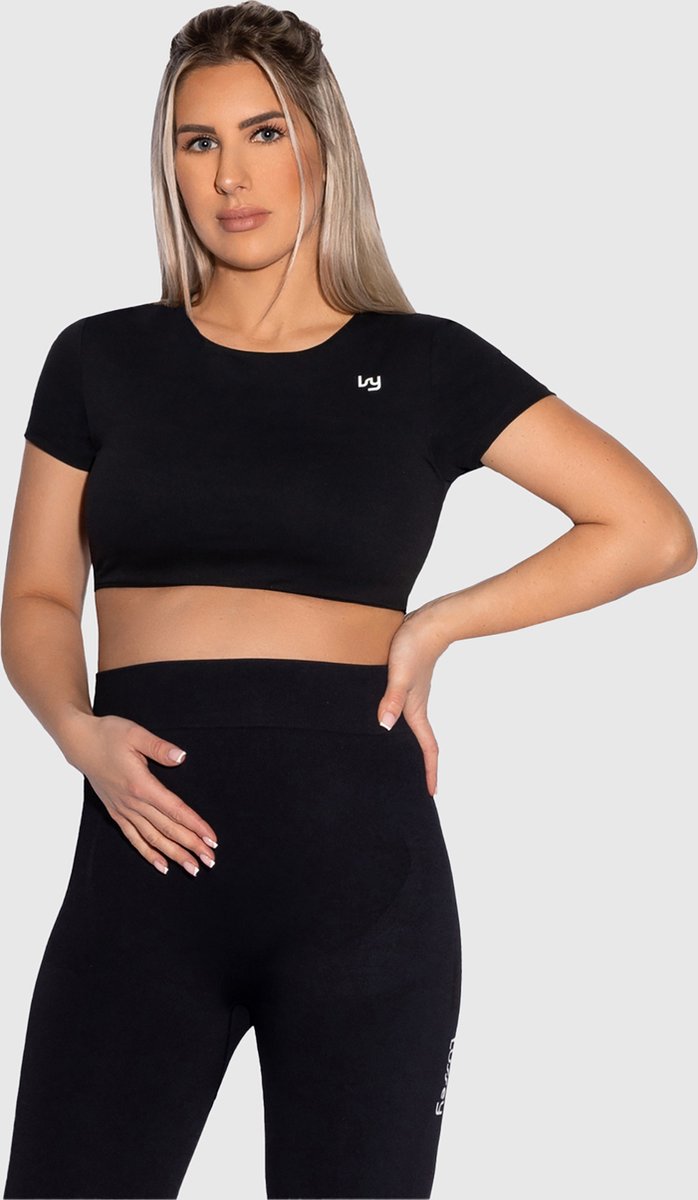 Lussey Sport Top Dames - Zwart - Maat S - Crop Top Slim Fit - Uitneembare Cups - Sporttop - Zwangerschap
