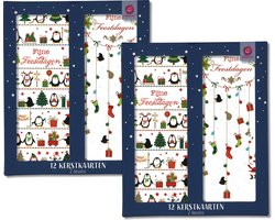 Cardeau - 24 dubbele Kerstkaarten en Nieuwjaarskaarten - 2 doosjes - 2 motieven - Foliedruk - 8 x 20 cm