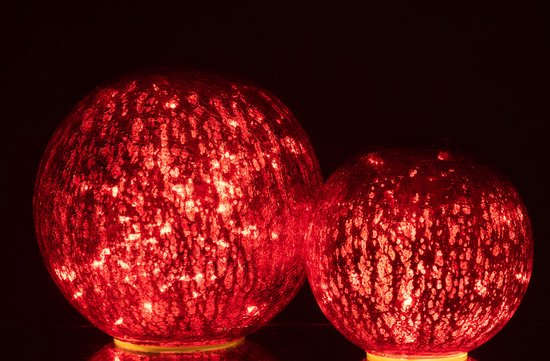 J-Line decoratie Bal - glas - rood - LED lichtjes - large
