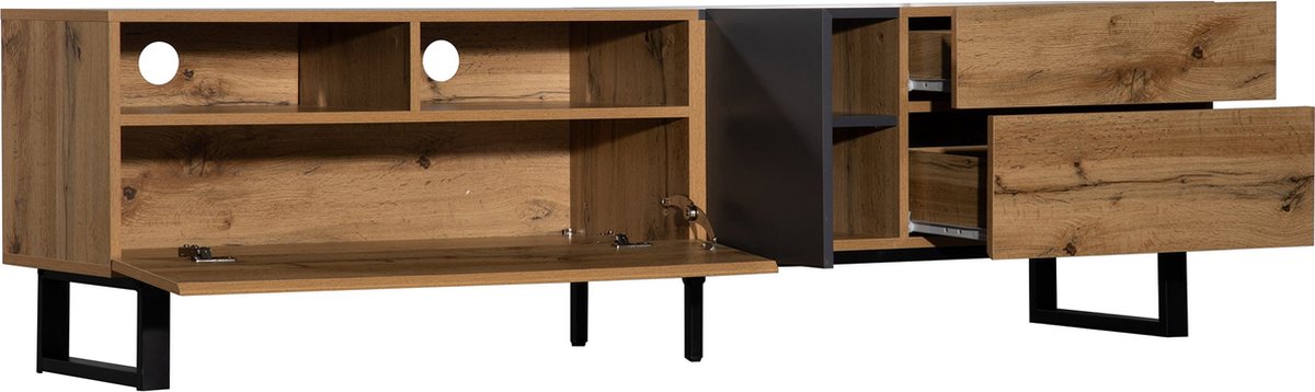 Merax Modern TV-meubel - 180 cm - Minimalistisch Design Kast - Opslagruimte met Schuifdeuren en Lades - Bruin