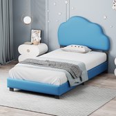 Sweiko Kinderbed gestoffeerd bed 90*200cm met lattenbod met wolkvormige rugleuning Jongens- en meisjesbed Blauw (matras niet inbegrepen)