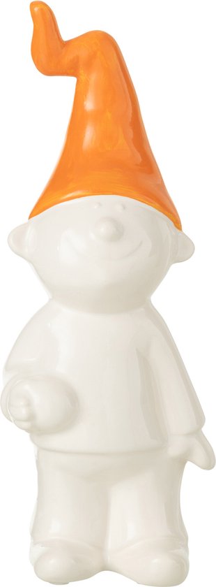 J-Line figuur Kabouter Staand - keramiek - wit/oranje - small