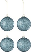 J-Line Doos Van 4 Kerstbal Parels Glas Blauw Small