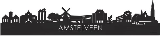 Skyline Amstelveen Zwart hout - 100 cm - Woondecoratie - Wanddecoratie - Meer steden beschikbaar - Woonkamer idee - City Art - Steden kunst - Cadeau voor hem - Cadeau voor haar - Jubileum - Trouwerij - WoodWideCities