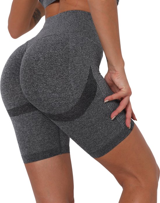 High waist Fitness short - Maat L - Grijs - Sport legging dames kort - Sportbroekje - Gym short - sportkelding dames - high waist - scrunch sport broekje - fitness short - gym short - yoga short - sportkleding dames Merk: Shapetape