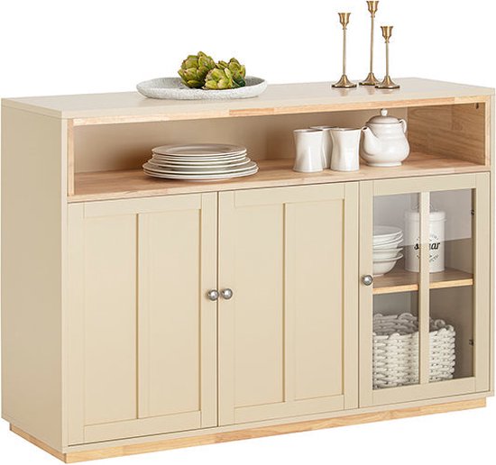 BDW Ladekast met 6 lades, dressoir, multifunctionele kast, woonkamer, eetkamer, slaapkamer 60x130x40cm (wit - grijs