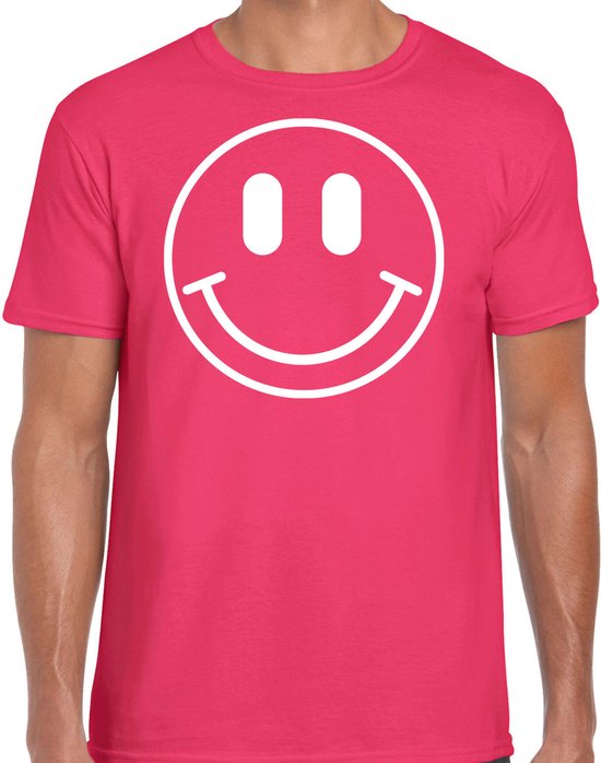 Bellatio Decorations Verkleed shirt heren - smiley - roze - carnaval - foute party - feestkleding XXL