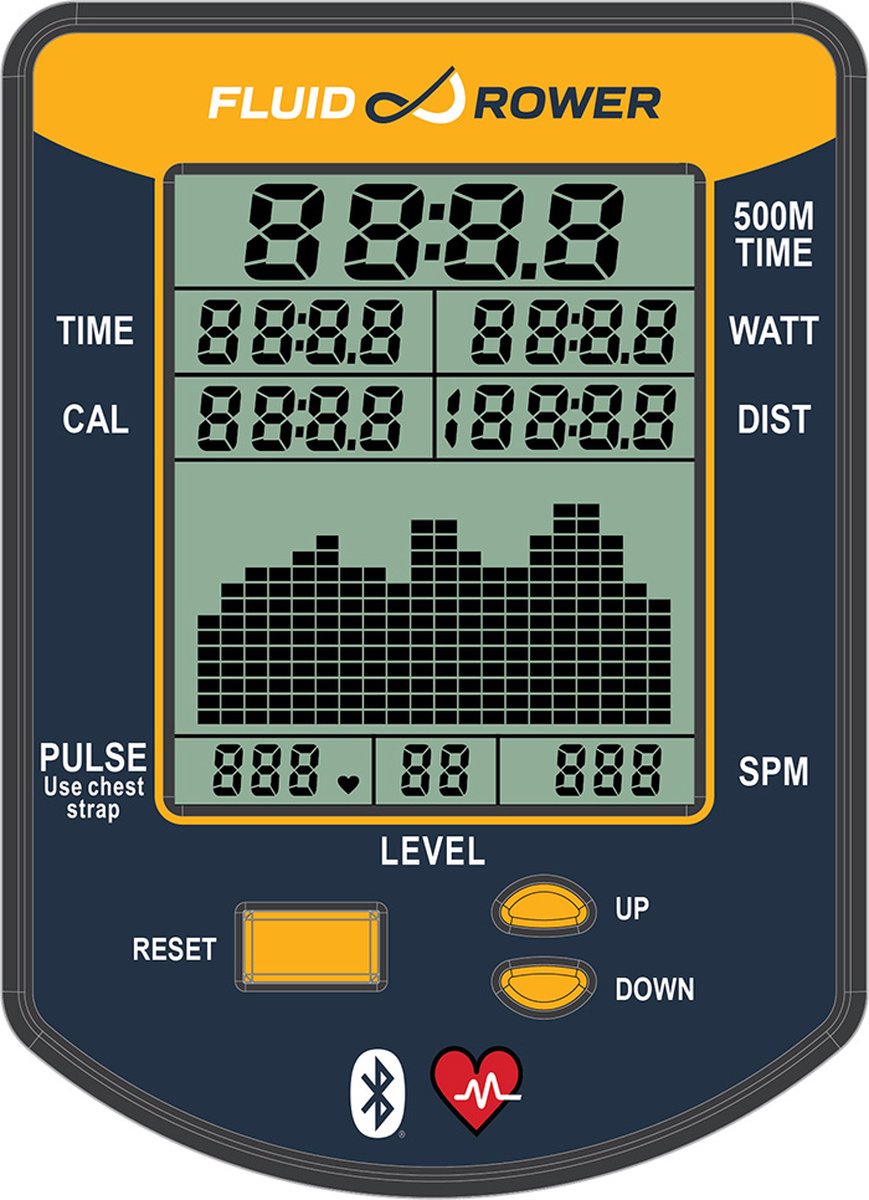 Afbeelding 3 van Fluid Rower Evolution E350 Roeitrainer - Hartslagmeter - Opklapbaar - Roeimachine met 10 weerstanden - Roeiapparaat voor thuis - Waterweerstand - Zilver