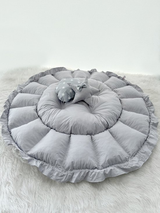 Baby Speelmat - Organische Katoen Speelkleden - Mollig en Zacht - Antibacterieel Speelmat - Anti-Allergisch Speelmat - Grijs Ster - 120 x 120 cm van BelleStyle — afbeelding 5