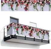 Balkonscherm 500x110 cm - Balkonposter Bloemen - Roze - Planten - Wit - Muur - Balkon scherm decoratie - Balkonschermen - Balkondoek zonnescherm