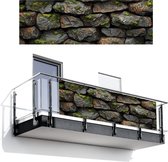 Balkonscherm 300x100 cm - Balkonposter Stenen - Mos - Grijs - Groen - Balkon scherm decoratie - Balkonschermen - Balkondoek zonnescherm