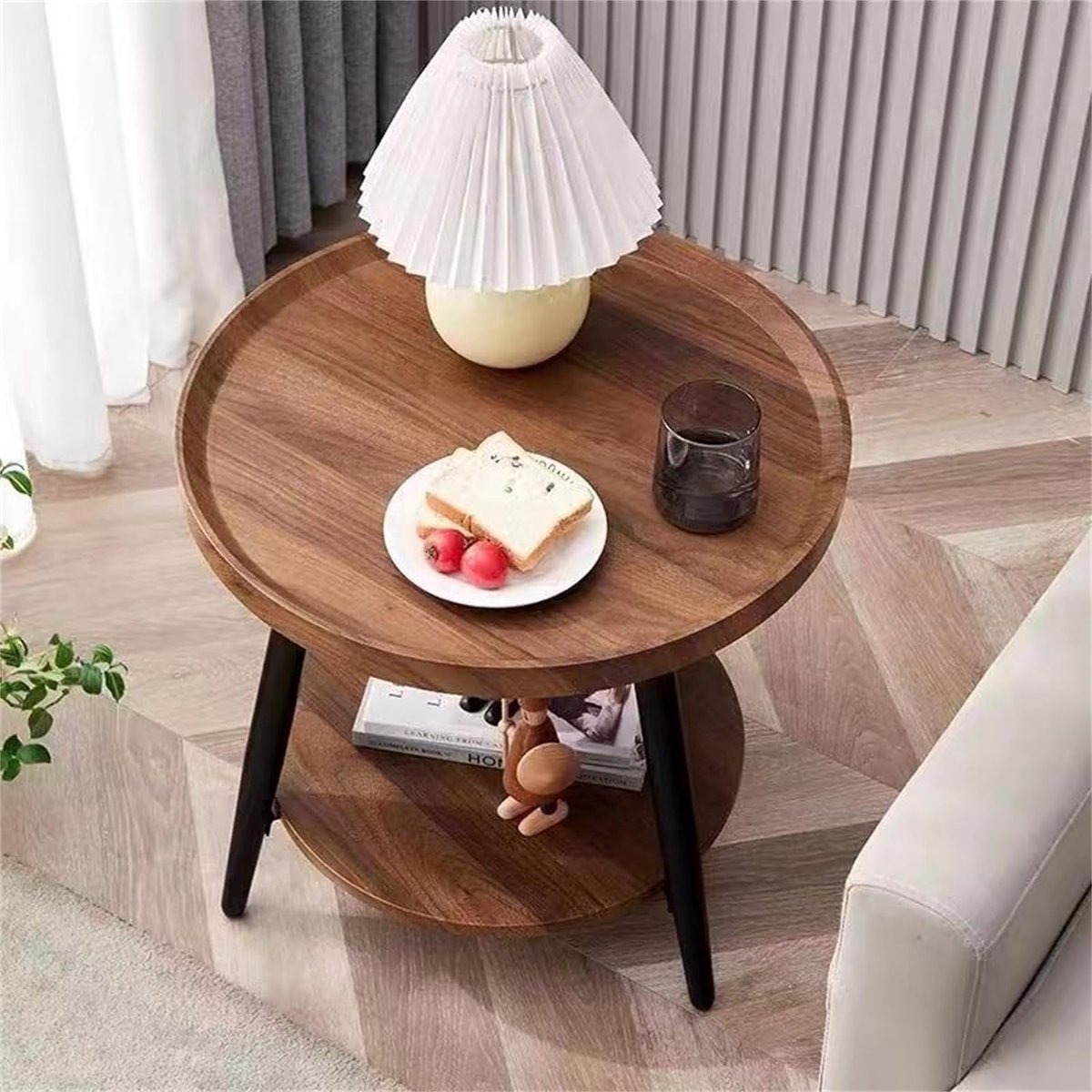 GOPLUS Table D'Appoint Ronde à 2 Niveaux Avec Plateau Inférieur Amovible, Bout De Canapé,Idéal
