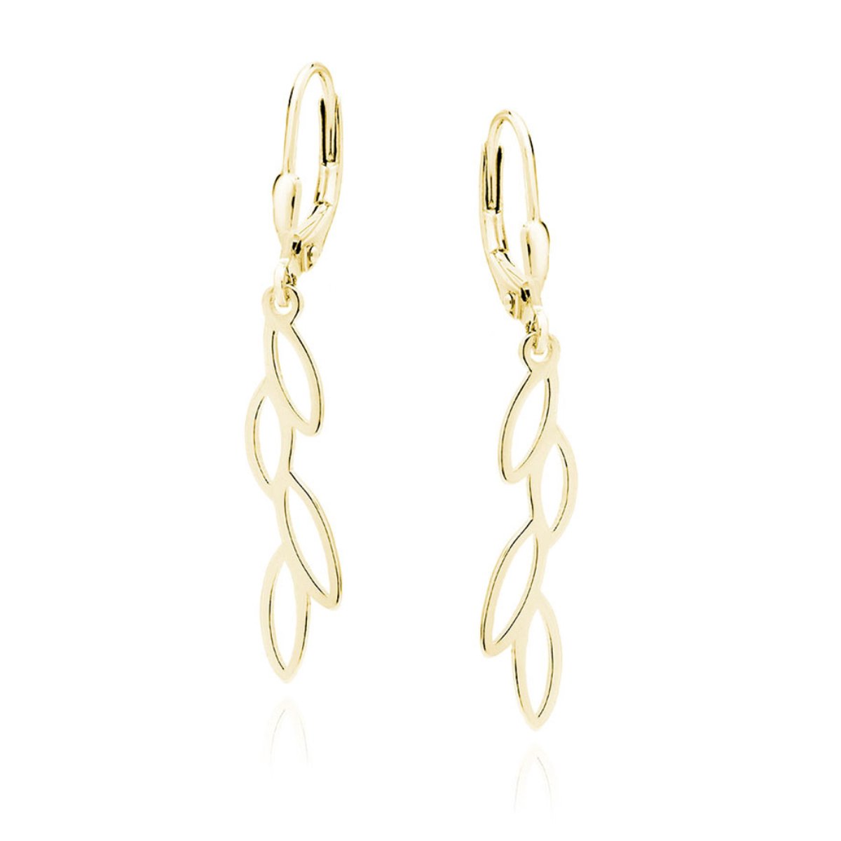 Oorbellen dames Goudkleurig - Vergulde Dames Oorbellen - Oorhangers Bladeren Echte Zilver - Leaves Earrings - Leaf Earrings - Dames oorhangers - Amona Jewelry