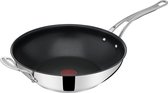 Jamie Oliver Cook`s Classic wokpan 30 cm, anti-aanbaklaag, veilig, thermosignaal, geklonken siliconen handvat, geschikt voor inductie, ovenvast, roestvrij staal