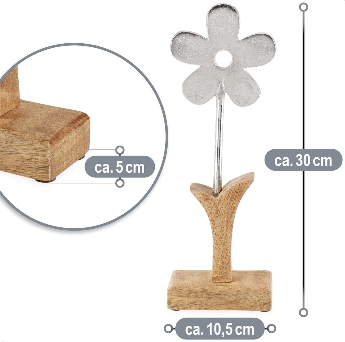 Neikafan Set van 2 decoratieve staanders, bloem, metaal op houten sokkel, 24 cm, metalen bloemen, decoratie, zwart, decoratie voor tafeldecoratie, lente, woondecoratie, woonkamer, modern, staand