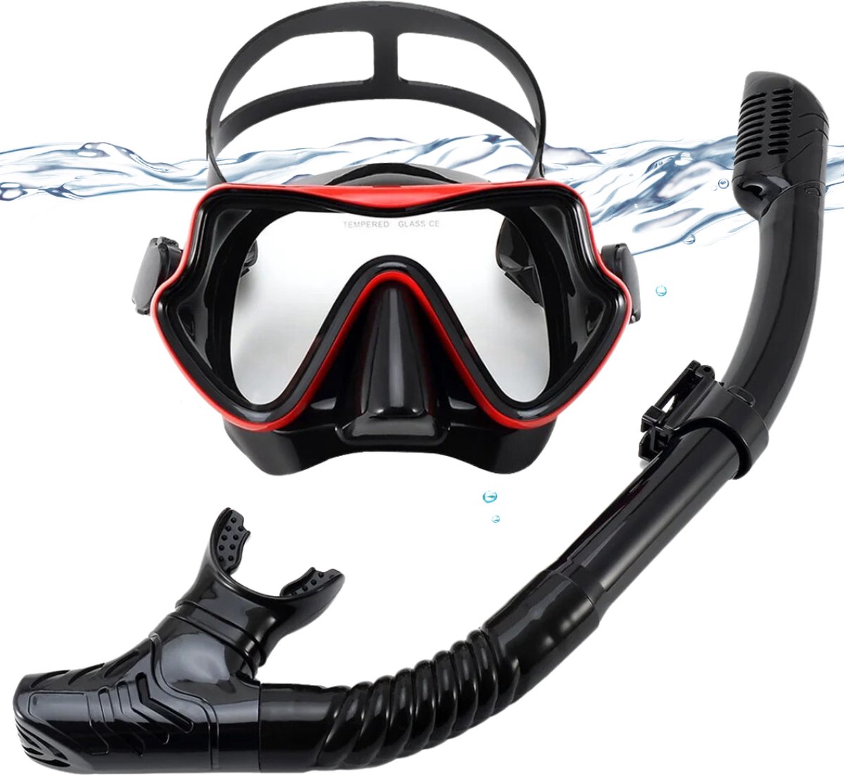 Actania Snorkelmasker - Volwassenen - Snorkel - Snorkelset - Duikbril - Full Face - Rood/Zwart