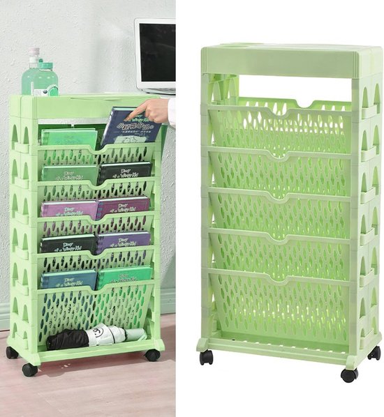 DOEWORKS Mobiele Boekenplank met Wielen Kleine Rollende Boekenkast Opbergtrolley Kunsttrolley 5-laags Slanke Boekenkast Verplaatsbare Boekenplank voor Woonkamer Slaapkamer Kantoor Bibliotheek, Wit
