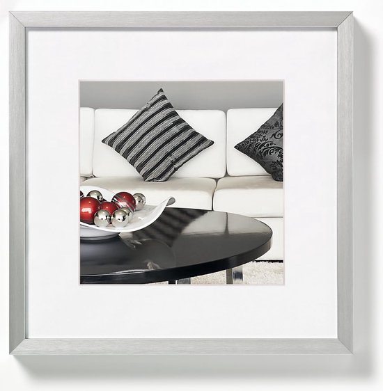 fotolijst zilver 20 x 20 cm aluminium met passe-partout, stoel aluminium lijst AJ220S