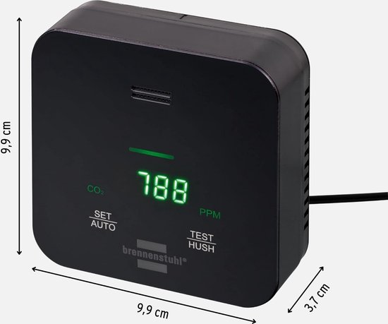 CO2-detector, Co2-monitor kooldioxidemonitor, Co2-sensor, digitale USB-oplader, luchtkwaliteitssensordetector met temperatuurvochtigheid voor thuiskantoor, sportschool, auto (wit