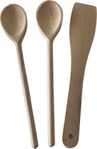Houten lepels en spatel - pollepel - kooklepel - bakspaan - bakspatel - set van 2 lepels en 1 spatel - 30 cm - beukenhout