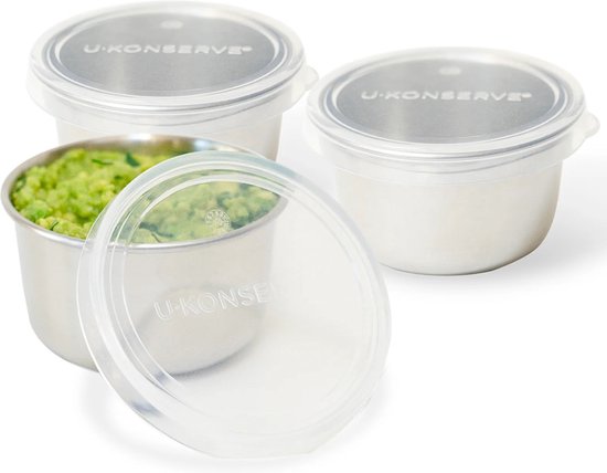 U-Konserve - mini trio - récipients alimentaires ronds en acier inoxydable avec couvercle en silicone - 3oz / 90ml (lot de 3) - clair