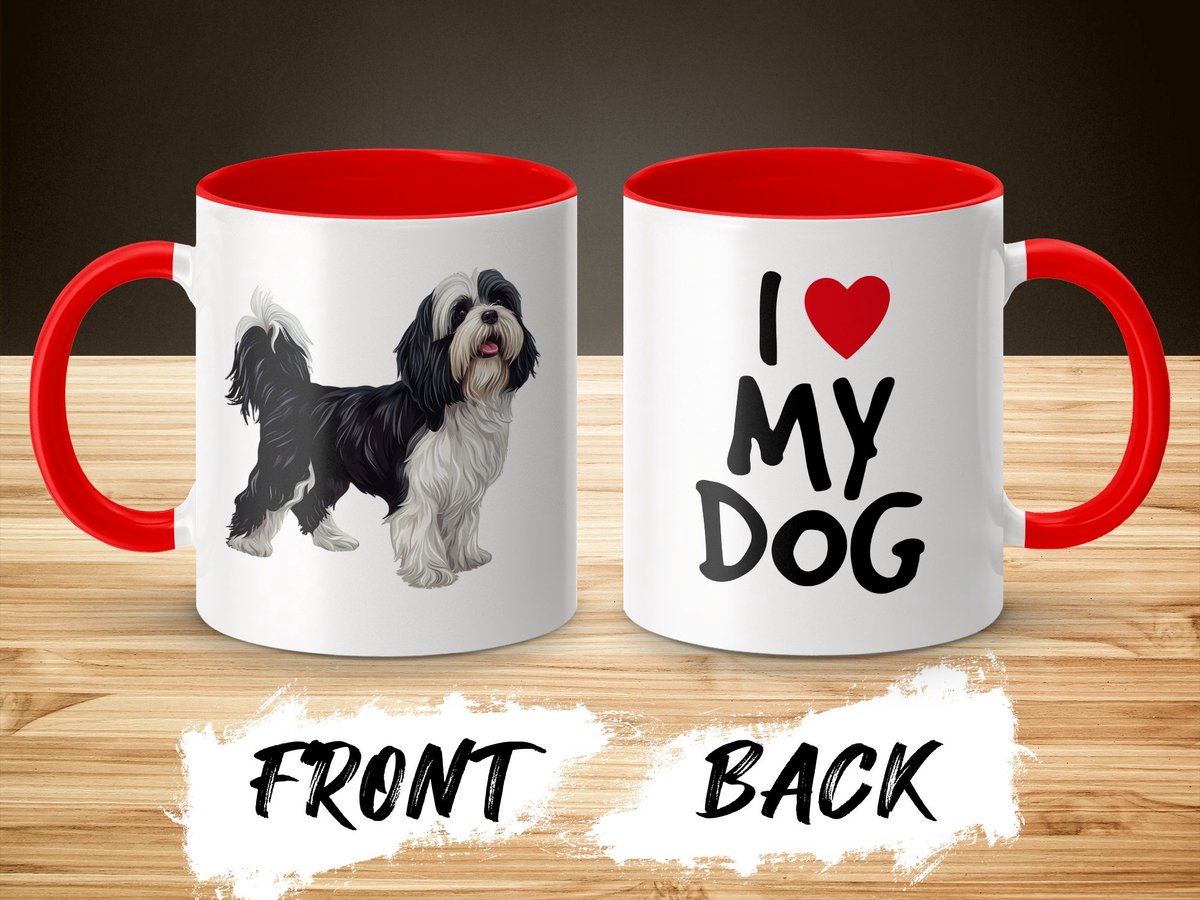 Mok rood/wit Tibetan Terrier dog - I love my dog / dog lover / dogs - ik hou van mijn hond / hondenliefhebber / honden