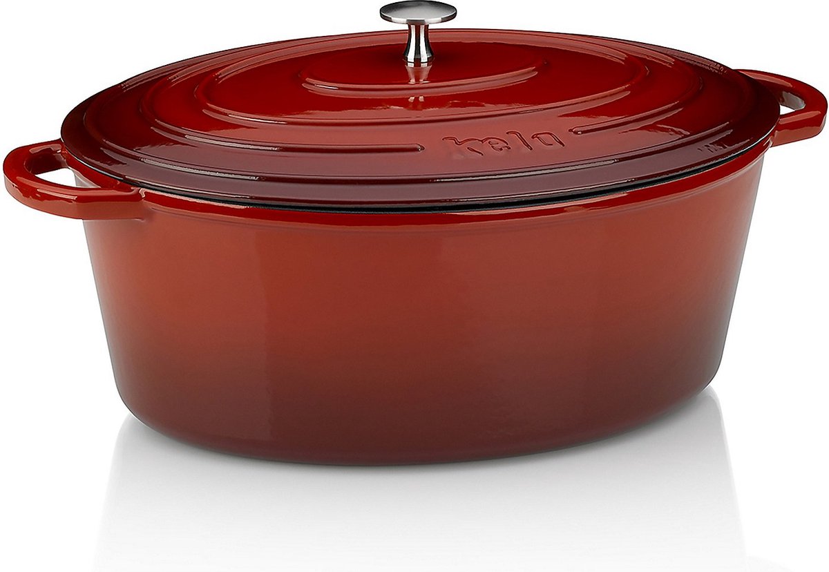 Braadpan Gietijzer Ovaal Rood, 36 cm x 29 cm- Kela | Calido