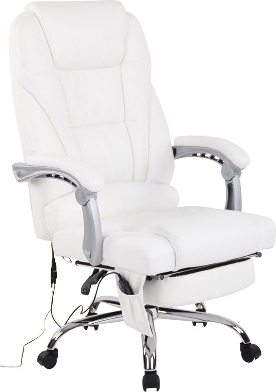 Chaise de bureau In And OutdoorMatch Mathew - Cuir véritable - Avec fonction de massage - Chaise de bureau de Luxe - Wit - Aspect élégant