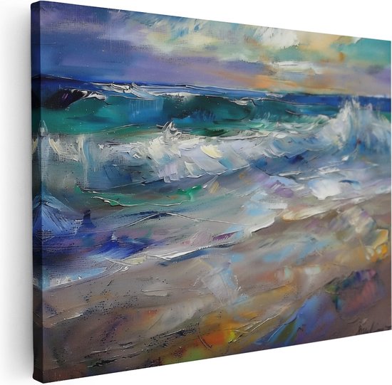 Artaza Canvas Schilderij Kunstwerk van een Strand met Golven - Foto Op Canvas - Canvas Print