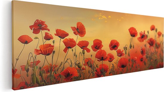 Artaza Tableau sur toile Champ de coquelicots rouges - 120x40 - Décoration murale - Photo sur toile - Impression sur toile