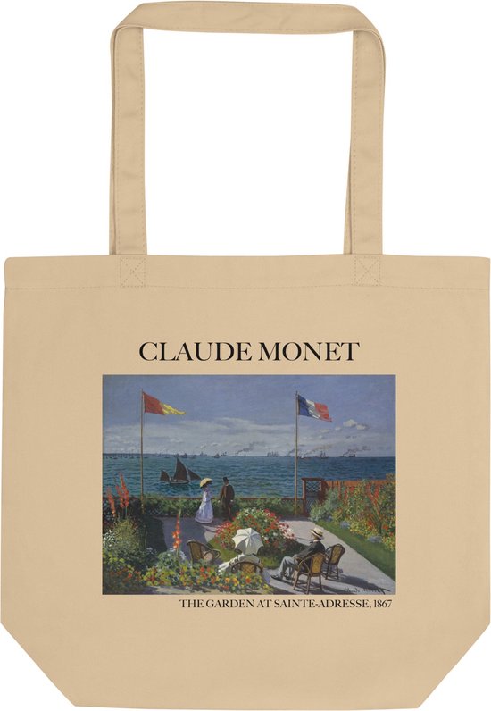 Claude Monet 'De tuin bij Sainte-Adresse' ("The Garden at Sainte-Adresse") Beroemde Schilderij Tote Bag | 100% Katoenen Tas | Kunst Tote Bag | Naturel