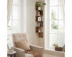 NaSK - Hoekplank, wandplank met 5 planken, zwevende plank, voor keuken, slaapkamer, woonkamer, studeerkamer, kantoor, donkerbruin