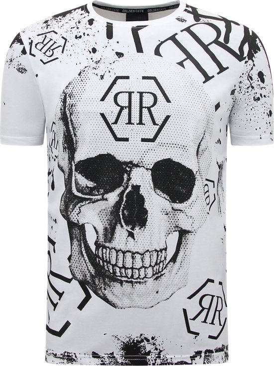 Skull - Rhinestone T-shirt - 7979 - Wit